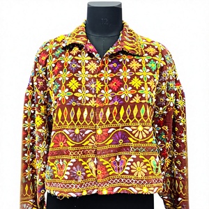 เสื้อแจ็คเก็ตสั้นปักลายบันจารา แฮนด์เมดสไตล์โบฮีเมียน ลายดอกไม้หลากสีสัน ผ้าฝ้ายระบายอากาศได้ดี เหมาะสำหรับฤดูใบไม้ผลิและฤดูร้อน - Product Image 1