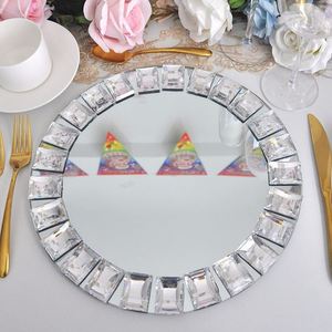 Plaques de miroir en verre ornées de perles de diamant pour tables de mariage - Product Image 3
