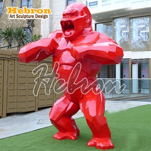 Esculturas de Gorila Coloridas de Resina Roja de Tamaño Real Personalizadas para Jardín y Hogar, Estatuas de <span class=keywords><strong>King</strong></span> <span class=keywords><strong>Kong</strong></span> de Fibra de Vidrio en Venta - Product Image 2