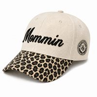 Topi Kasual Katun, Topi Baseball Bordir 3D Mommin Bergaya dengan Pinggiran Bermotif Leopard untuk Aktivitas Luar Ruangan Sehari-hari Grosir