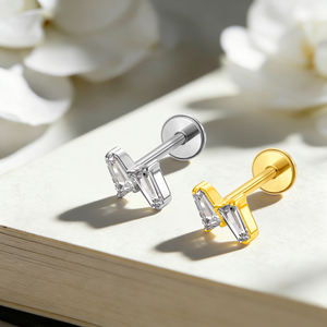 Anillos de Labio YS Engagement, Piercing Labret, Joyería Corporal de Titanio, Chapado en Oro de 24K, Zirconia Cúbica Baguette, Parte Superior con Rosca Interna, Pendiente para Nariz - Product Image 2