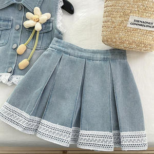 Nuovo Completo Estivo in Denim per Bambina, <span class=keywords><strong>Elegante</strong></span> Set con Top e Gonna con Inserti in Pizzo, <span class=keywords><strong>Abbigliamento</strong></span> per Neonata - Product Image 6