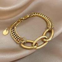 Bracelet chaîne maillons style cyberpunk métallique pour femme, en acier inoxydable 316L, bijou robuste en métal lourd