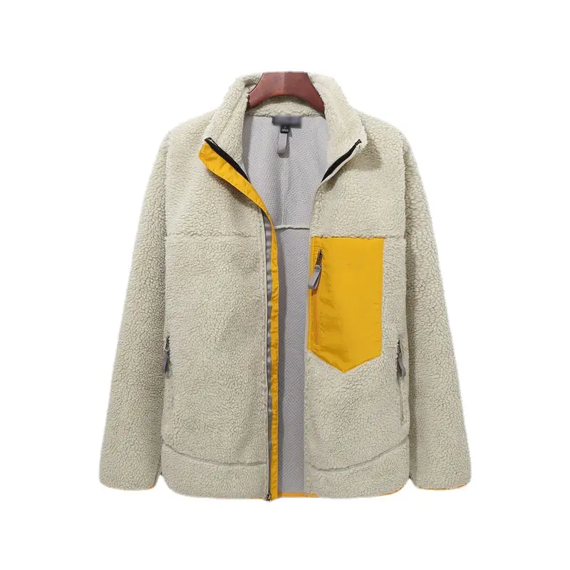 Sidiou-chaquetas de lana de terciopelo de cordero para hombre, con bolsillo y cremallera, chaqueta polar suelta y transpirable para invierno