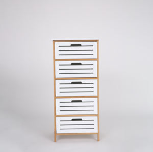 Gabinetes de almacenamiento de baño blancos de bambú independientes, 5 cajones, organizador de armario de esquina, dormitorio, sala de estar, cocina, aplicación - Product Image 2