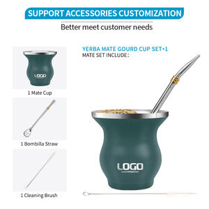 Personalizable de boca ancha de doble pared con aislamiento al vacío de acero inoxidable <span class=keywords><strong>Yerba</strong></span> Mate café taza de té sostenible <span class=keywords><strong>Chimarrao</strong></span> Cuia de Set - Product Image 2