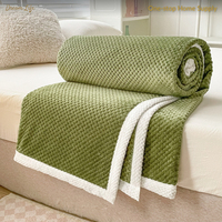 Plaid épais en polaire corail avec texture ananas et bordure côtelée, couverture douce pour la sieste au bureau, toutes saisons, couleur unie