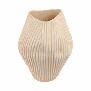 Vaso in ceramica asimmetrico con texture a coste per l'arredamento del soggiorno, vaso moderno per fiori per la casa e la camera da letto - Product Image 5