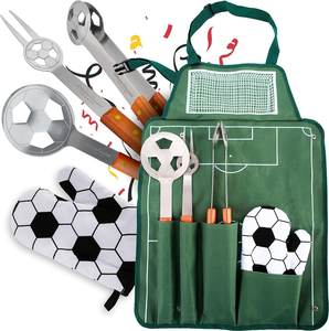 Hot Bán Nướng Thịt Nướng Kit 4 Pcs BBQ Nướng Ngoài Trời BBQ Công Cụ Thiết Lập Với Bóng Đá Hình Rollaway Oxford Túi Nướng Phụ Kiện - Product Image 5