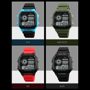 SKMEI 1299 montre de sport numérique hommes résistant à l'eau en plastique inoxydable électronique carré LED rétro-éclairage montre-bracelet pour les femmes - Product Image 2