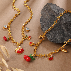 Conjunto de Joyería con Dijes de Frutas, Acero Inoxidable, Chapado en Oro, Collar, Pulsera y Aretes, Regalo para Mujer - Product Image 3