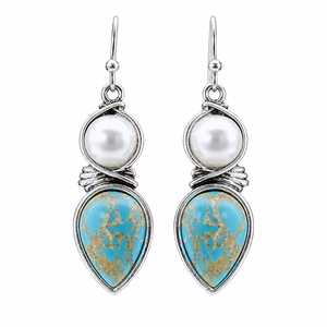 Orecchini Pendenti Vintage con Perline Blu-Verdi, Gioielli di Moda per Donne - Product Image 1