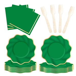 ชุดอุปกรณ์บนโต๊ะอาหารกระดาษลายคลื่นสีเขียวปั๊มทอง DAMAI ประกอบด้วยจาน ถ้วย กระดาษเช็ดปาก แบบใช้แล้วทิ้ง - Product Image 4