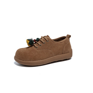2025 otoño Vintage mujer <span class=keywords><strong>Zapatillas</strong></span> con cordones de una sola capa de cuero de vaca pisos tacón bajo parte inferior gruesa tacón alto Casual colores mezclados - Product Image 5