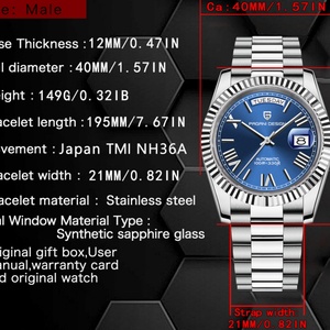 PAGANI DESIGN 2025 PD 1783 Montre mécanique automatique de sport de luxe pour homme Acier inoxydable Verre saphir 10 bars résistant à l'eau - Product Image 2