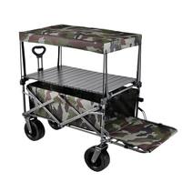 Chariot de camping pliable avec plateau, chariot portable à 4 roues pour plage, pique-nique, jardin, design camouflage