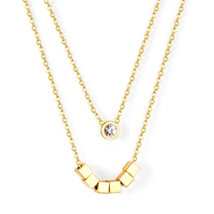 Collier pendentif double couche en acier inoxydable plaqué or 18 carats avec cristaux, nouvelle collection Ason Jewelry - Product Image 1