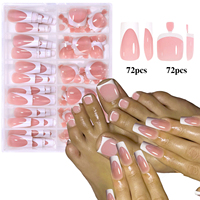 144-teiliges Set Rosa-Weiße French Press-On Nägel & Zehennägel Nude Coffin Künstliche Nägel Set Vollständige Abdeckung Hand- & Fußnägel für den Alltag
