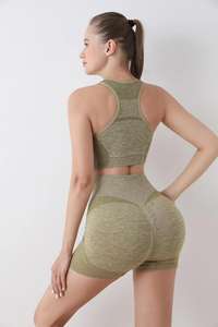 Conjunto de Yoga de 2 piezas para mujer, diseño personalizado, camiseta de gimnasio sin costuras y pantalones cortos de fitness con ropa deportiva estampada, ropa deportiva de entrenamiento - Product Image 6