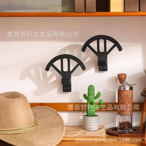 Wall Mounted Cowboy Hat Rack Adjustable Angle <b>Black</b> Wooden Storage <b>Hook</b> For Entryway Foyer Living Room - Product Image 3