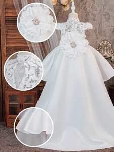 Vestido de Comunión <span class=keywords><strong>para</strong></span> Niña de 8 Años con Apliques de Encaje Satinado, <span class=keywords><strong>Ropa</strong></span> al por Mayor, Vestido de Princesa con Flores 3D - Product Image 5