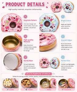 Donut Tinplate Container Round Recyclable Candy <b>Box</b> for Cookies Biscuit Jelly Chocolate <b>Sweet</b> Treat Storage - Product Image 3