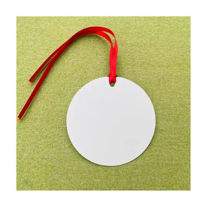 批发双面圆形升华金属摆件白色铝圈圣诞摆件带红丝带 - Product Image 1