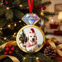 Weihnachtsschmuck aus Zinklegierung, Goldfarben, Sublimationsdruck, auf Lager, Großhandel, Ring mit Foto, festliches Weihnachtsandenken