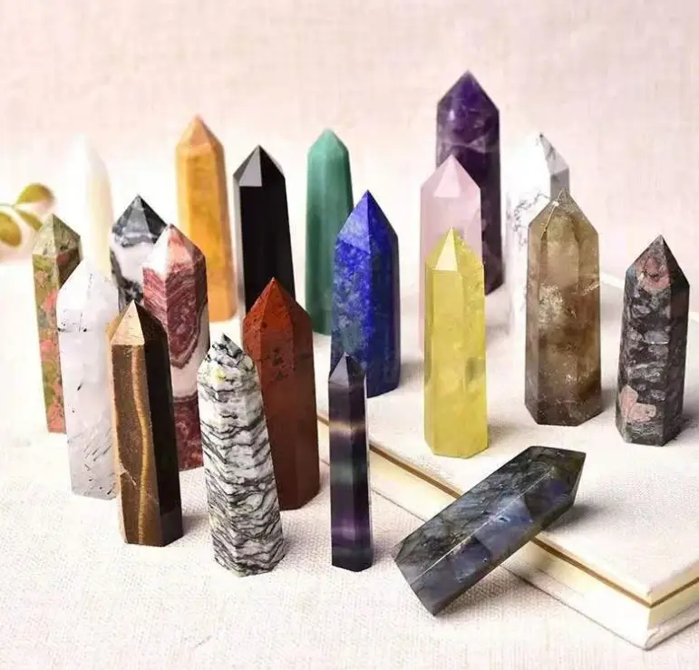 Colorful Natural Stones Crystal Point Wand Amethyst Rose Quartz Healing Stone Energy Ore Mineral Crafts Home Decoration