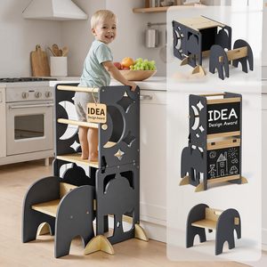<b>Toddler</b> Standing <b>Tower</b> 4-in-1 Kitchen Stool Foldable with Double Blackboard - Product Image 1