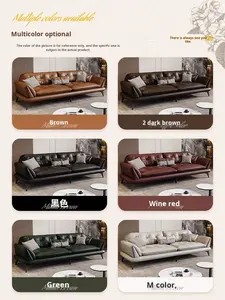 Canapé en cuir ciré de style français, luxe léger, moderne, minimaliste, rétro, mi-siècle, adapté aux petits salons/bureaux - Product Image 4