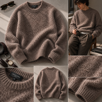 Pull Ras du Cou Homme en Mohair Brossé 7GG, Style Lourd et Moelleux, Broderie Décontractée, Tricot Ample