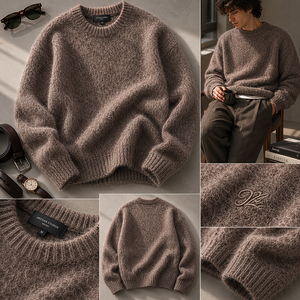 Pull Ras du Cou <span class=keywords><strong>Homme</strong></span> en Mohair Brossé 7GG, Style Lourd et Moelleux, Broderie Décontractée, Tricot Ample - Product Image 2