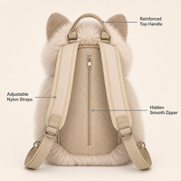 Sac à dos scolaire pour filles, en forme de chat réaliste, en fausse fourrure grise, noire et beige, avec nœud papillon et dentelle, style Kawaii, doux et rembourré