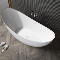 Baignoire autoportante ovale haut de gamme de luxe écologique en pierre artificielle à surface mate noire pour hôtel contemporain