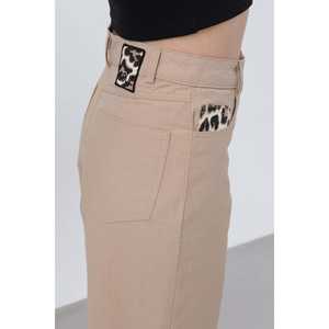 กางเกงขายาวผ้าแคนวาสทรงขาบานเอวสูงสำหรับผู้หญิง สีเบจ ระบายอากาศได้ดี มีกระเป๋า - Product Image 4