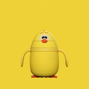 Chick Straw Double Layer Glass Baby Cup Yellow Cartoon Design For 2-4 Years Children Daily Use Gift - Product Image 1