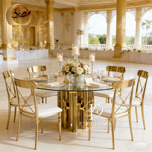 ชุดโต๊ะอาหารและเก้าอี้สแตนเลสสตีลทันสมัยสไตล์ดูไบ สำหรับใช้ในบ้าน อพาร์ทเมนต์ โรงแรม และกลางแจ้ง สำหรับงานจัดเลี้ยง สามารถปรับแต่งได้ - Product Image 1