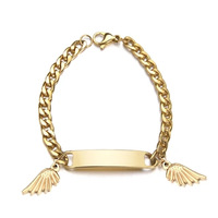 Bracelet minimaliste en acier inoxydable avec gravure laser personnalisée, plaqué or 18 carats PVD, étanche, idéal comme cadeau.