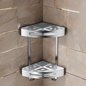 Duxini hiện đại hai lớp thép không gỉ Kệ phòng tắm <span class=keywords><strong>2</strong></span> quần áo Móc đánh bóng nhà khách sạn góc tắm Caddy giá nhà bếp - Product Image 1