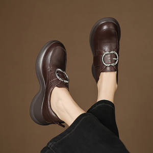 Pure handmade leather leather <b>shoes</b> with big belt buckle inside and outside full leather <b>shoes</b> with a round head and <b>soft</b> <b>sole</b> - Product Image 3