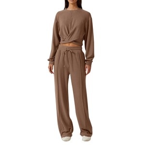Ensemble décontracté pour femme : T-shirt personnalisé à col rond et manches longues, pantalon large, style streetwear, avec logo thermocollé - Product Image 5
