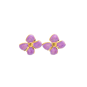 Boucles d'oreilles tendance en forme de fleur violette, plaquées or PVD, en acier inoxydable 316L, bijoux durables et résistants - Product Image 1