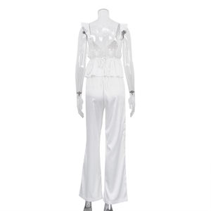 Set Pigiama Donna con Top a Canotta Allacciato con Volant sulla Schiena e Pantaloni Palazzo in Seta Sexy per l'Estate - Product Image 5