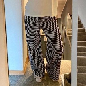 Striped Knit Wide Leg <b>Pants</b> Women Drawstring Waist Loose Fit Casual Lounge Trousers Soft Comfortable Long <b>Pants</b> - Product Image 2