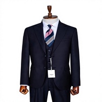Costume d'affaires pour homme PERRE bleu marine style britannique, double boutonnage, col mandarin, tissu peigné, coupe classique, grandes tailles