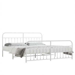 Cadre de lit industriel pleine grandeur en acier thermolaqué blanc – Série de lits métalliques - Product Image 1