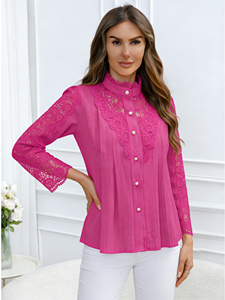 เสื้อชีฟองปักลายลูกไม้แขนยาวไซส์ใหญ่สไตล์ลำลองสำหรับผู้หญิง คอลเลคชั่นฤดูใบไม้ผลิ/ฤดูร้อน ปี 2026 มีสินค้าพร้อมส่ง - Product Image 5