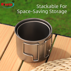 Großhandel Reise becher mit Klapp griff Tragbare Camping Titan Wasser Tasse Geschirr Kaffee Tee Tasse - Product Image 5