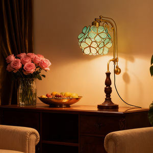 European Style Vintage <b>Table</b> <b>Lamp</b> Bronze <b>Base</b> Multicolored Shade Flexible Neck E27 LED Bulb Bedside Desk Lighting - Product Image 1